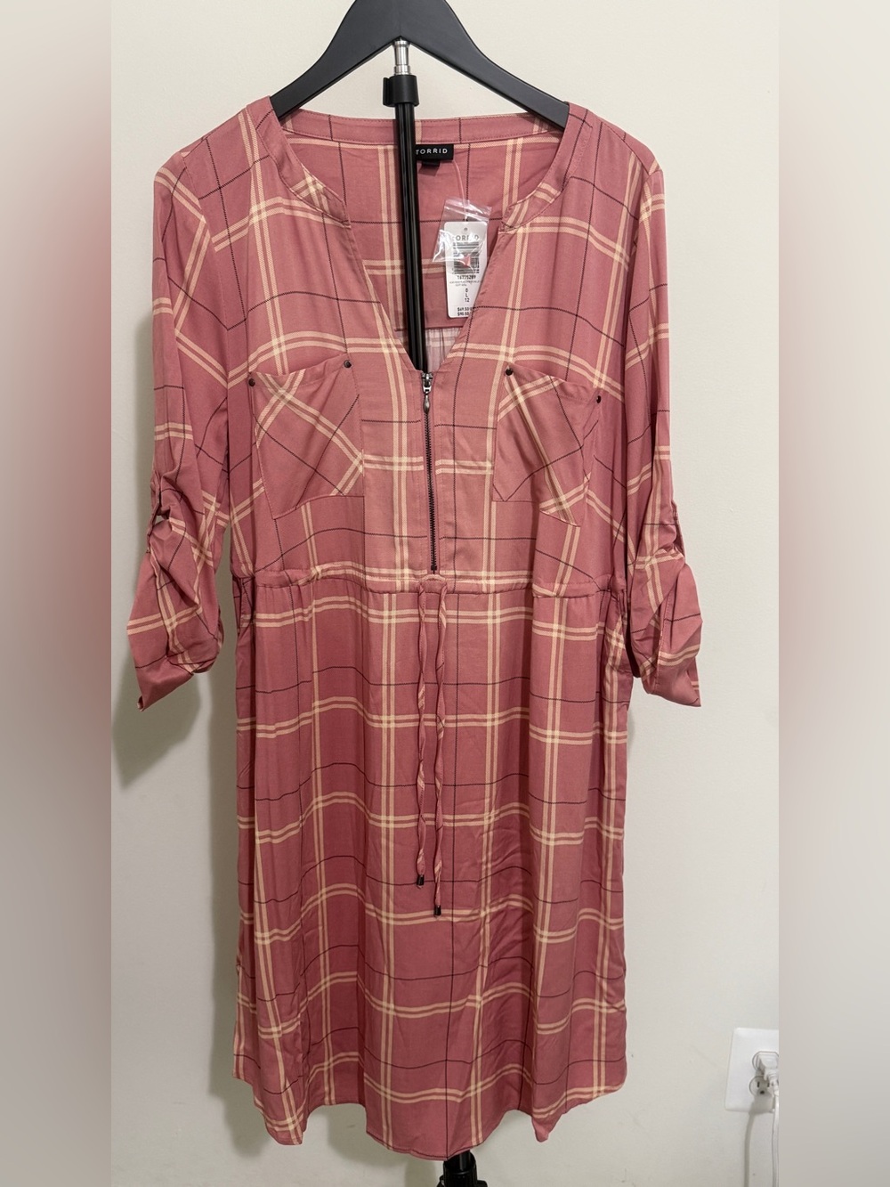 torrid dusty rose plaid zip-front tunic